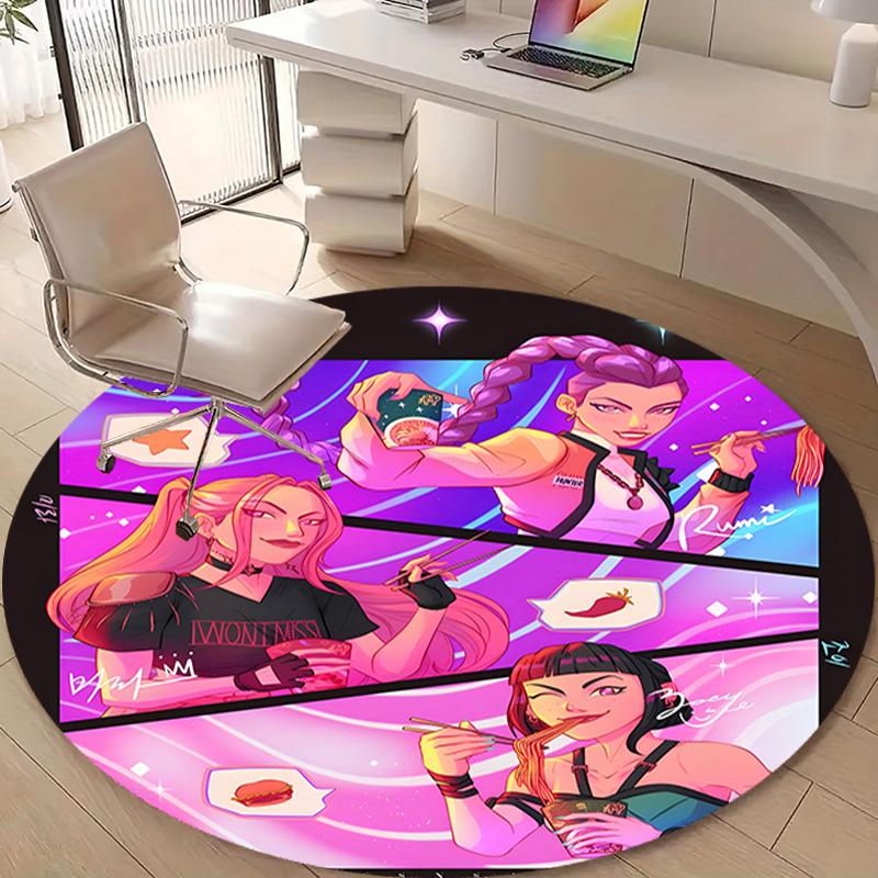 1pc KPop Demon Hunters2 Design Printed Area Round Carpet for Bedroom Living Room Home Decor Rugs Mat Non Slip Mat Rug for Bedside