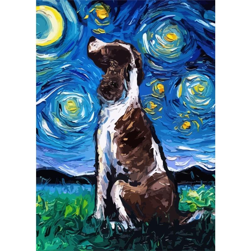 Funny Dogs Starry Night Van Gogh Canvas Painting Abstract Print Dog German Shepherd Bulldog Posters Wall Art Picture Home Decor