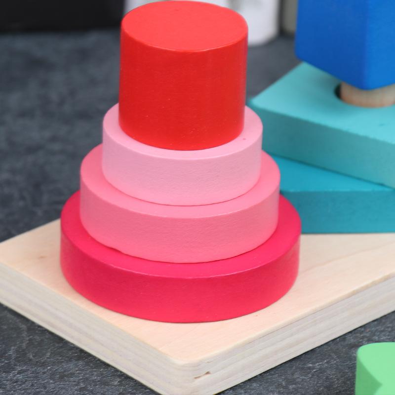 Wooden Geometric Column Set Intellectual Toy Gradual Change Color Flower Shape Cognitive Matching Children'S Intellectual Toys