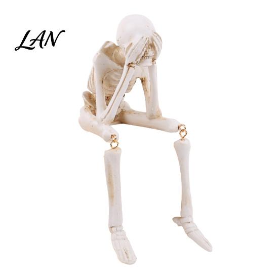 Spooky Festive Decoration Items Halloween Skeleton Statue, See Speak Hear No Evil Figurines, Holiday Party Decor Collectible Skull for Indoor