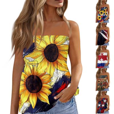 Tube-Tops für Damen, süßes, sexy, schulterfreies, ärmelloses T-Shirt mit Aufdruck