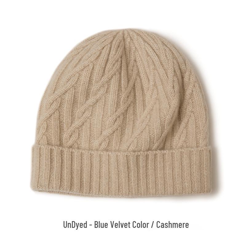 Women's Pure Cashmere Cable Knit Beanie - Warm, Windproof with Ear Protection for Autumn/Winter
