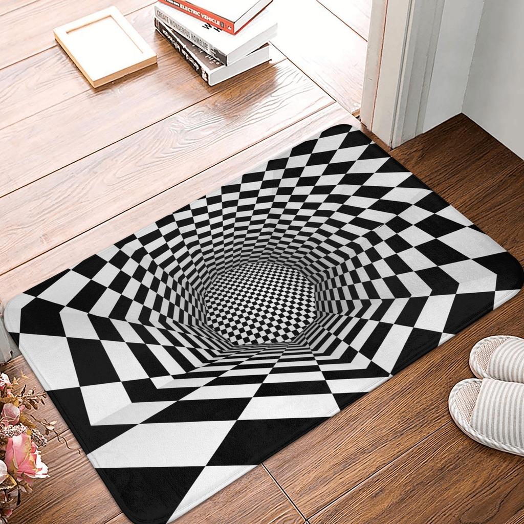 Grid Wormhole Floor Door Kitchen Bath Mat Anti-Slip Indoor Geometric 3D Vortex Doormat Living Room Entrance Rug Carpet Footpad