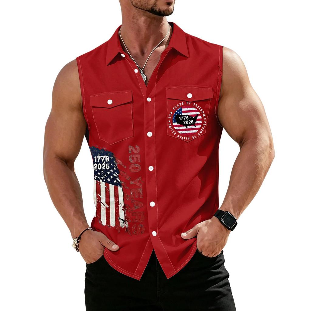 Men's Workwear Lapel Button-Down Vest Shirt - Lightweight Sleeveless Top