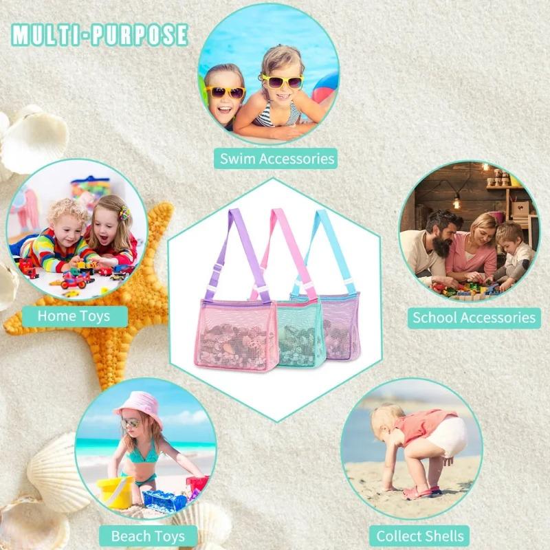 Foldable Sand Away Beach Mesh Bag for Kids, Portable Storage Bag for Beach Toys & Clothes, Versatile Organizer Also Used As Women Cosmetic Makeup Bag