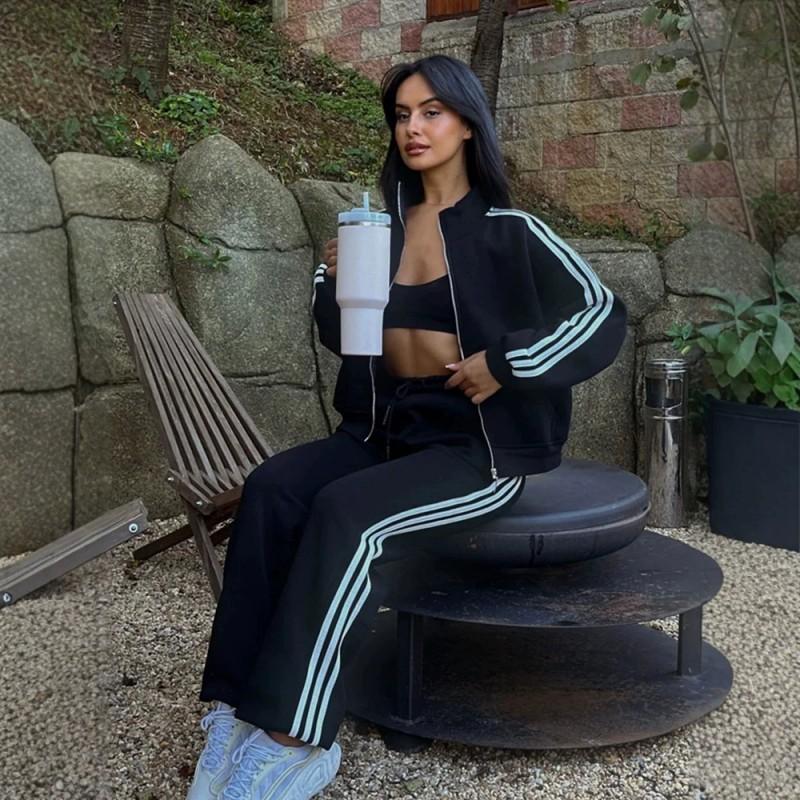 Womens 2026 Casual Sport Set Loose Fashion Color Block Hooded Cardigan Sweatshirt Long Pants Streetwear
