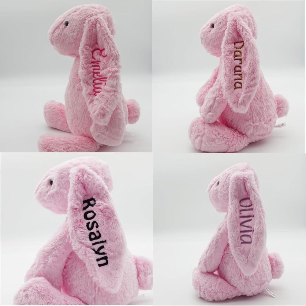 Conejo de Peluche Super Suave Personalizado, Regalo Personalizado con Nombre Bordado en la Oreja para Pascua, Regalo para Baby Shower, Regalos de Cumpleaños Lindos