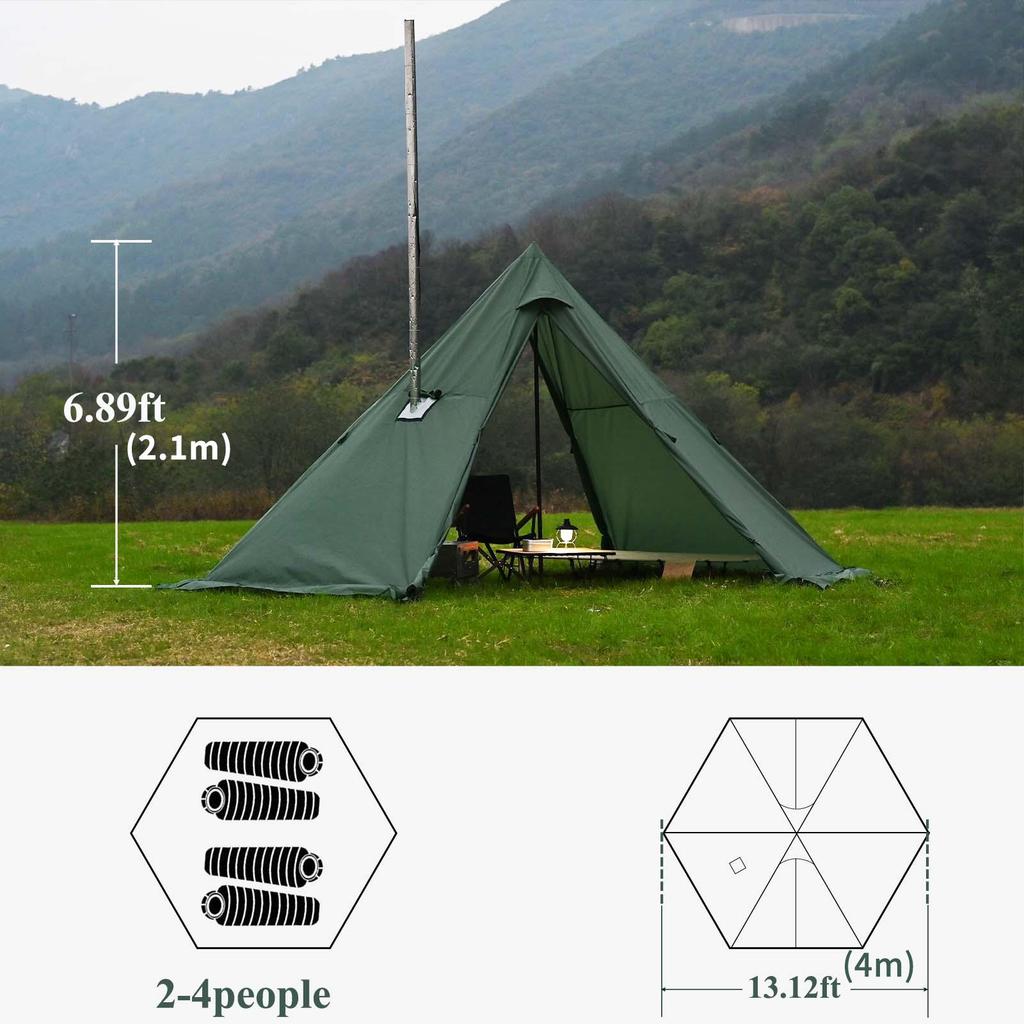 Hexagonal Pyramid Waterproof Tipi Tent: Sun-Protected Indian Camping Gear