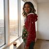 Women's Long Sleeve Christmas Print Hoodie Pullover Top with