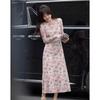 Gentle Floral Print A-Line Midi Dress with Cinched Waist