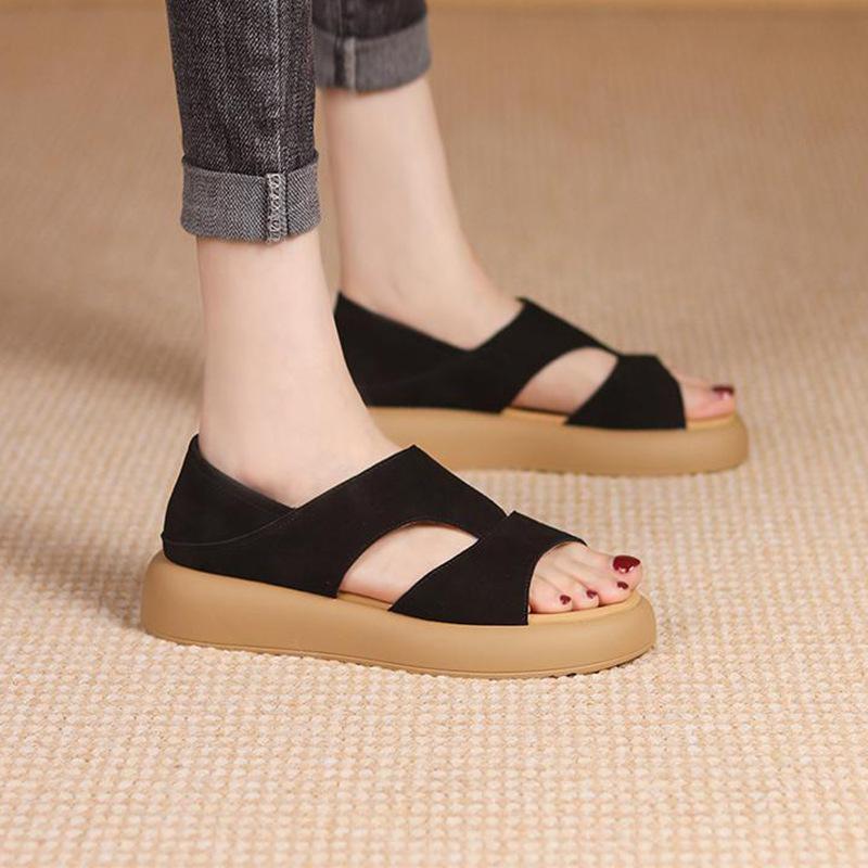 Summer new soft sole two wear Roman sandals thick sole large size casual leopard print beach sandals women