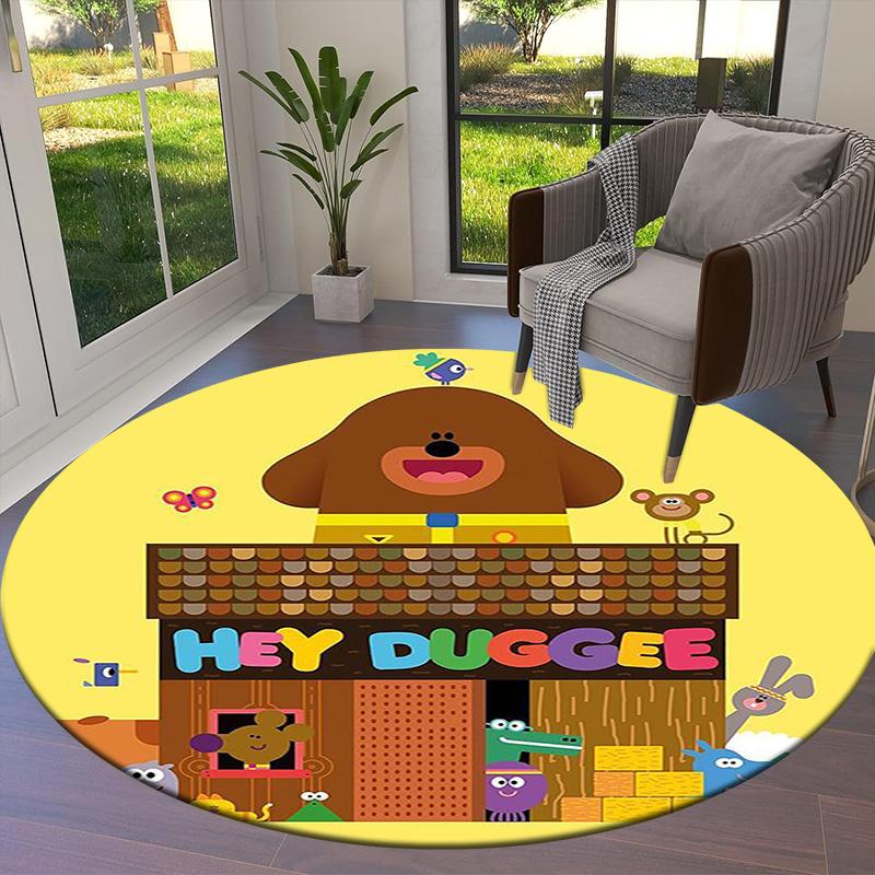 Hey Duggee Round Area Rug,Carpet Rug for Living Room Bedroom Sofa Playroom Decor,Non-slip Floor Mat