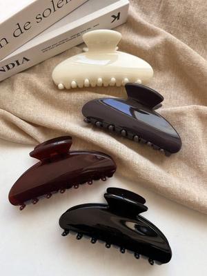 1pc Women's Oval Shaped , Fashion Versatile High-End Elegant Simple Minimalist Solid Color Hair Claws, Suitable For Daily Outing, Casua