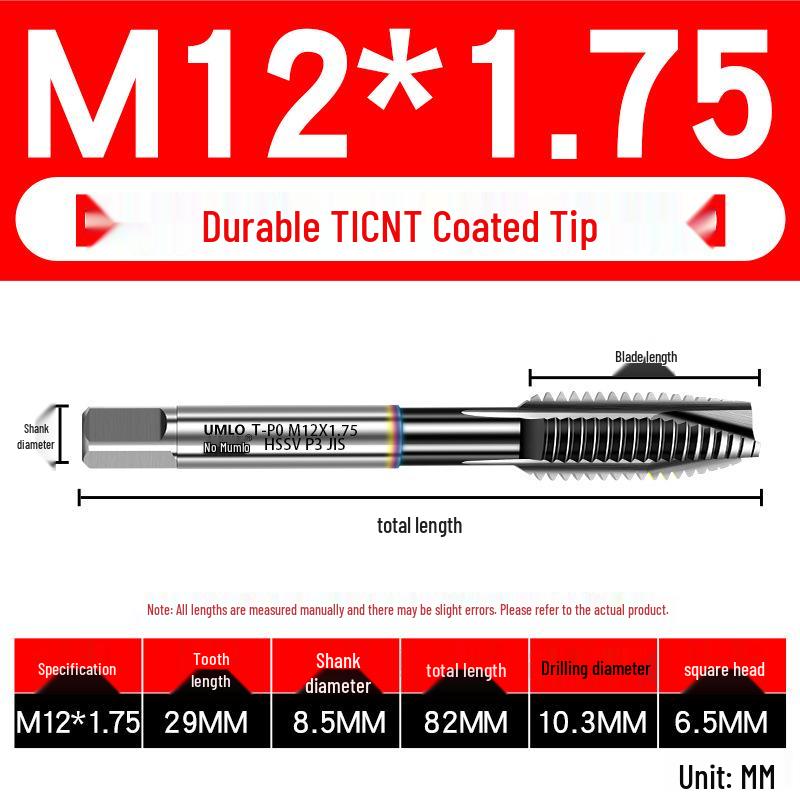 UMLO High Vanadium Spiral Tap Machine for M3-M10 Stainless Steel Tapping