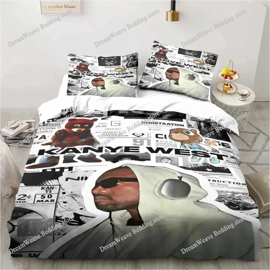 3D Rapper Kanye West Bedding Set Duvet Cover Bed Set Quilt Cover Pillowcase Comforter King Queen Size Boys Adult Bedding Set9639