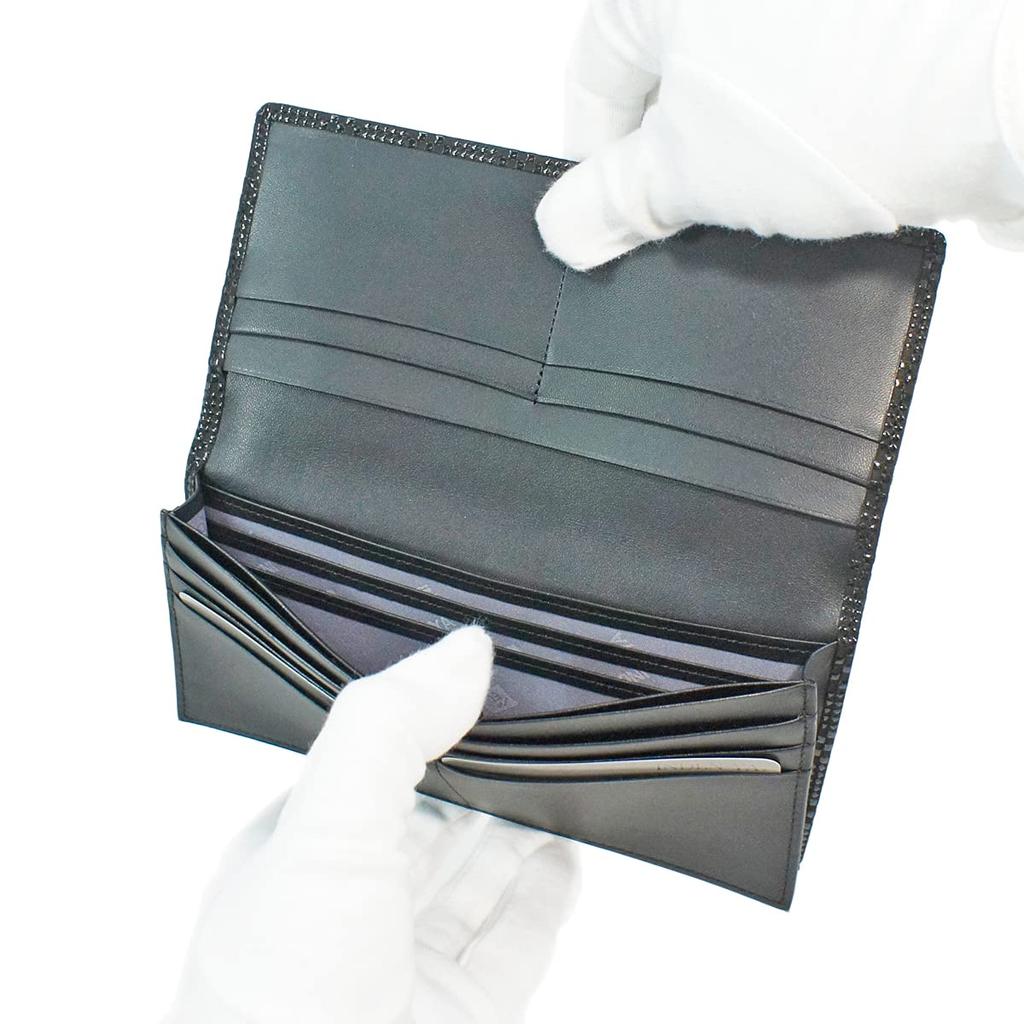 Inden Long Billfold No Coin Black with Black Varied Ichimatsu Small [Inden-ya] Wallet, I, Pocket, Deerskin, Lacquer, Pattern, 2104-01-167