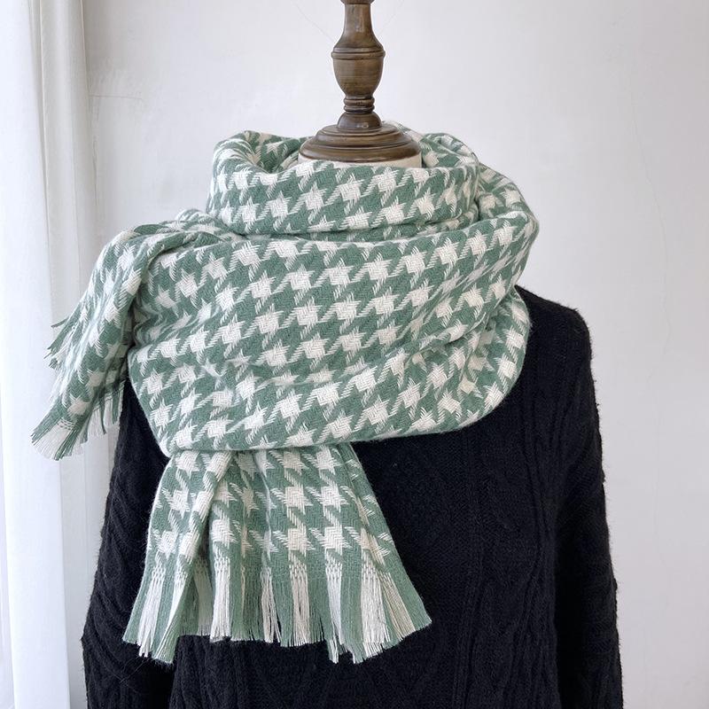 Plaid Scarf Women's Winter New Qiandongge Scarf Imitation Cashmere Warm Fringed Shawl Thickened