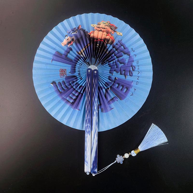 Tragbarer runder Fächer mit Quaste im chinesischen Stil - Klassisches Hanfu-Cheongsam-Accessoire für Frauen