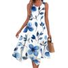 Women's Casual Fashion Round Neck Sleeveless Vintage Floral Print With Irregular Hem Mid-length Dress