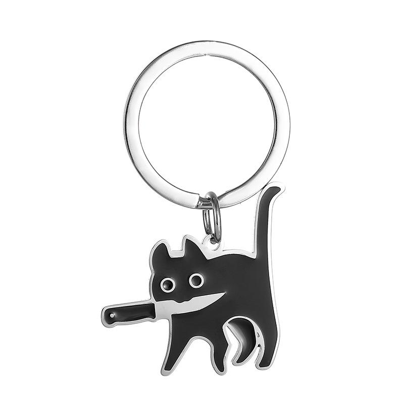 Jewelry Decoration Cute Pendant Cat Cartoon Cat Keychain Jewelry Gift Car Keyring 1pc Key Holder Black Kitten Key Chains  Accessories