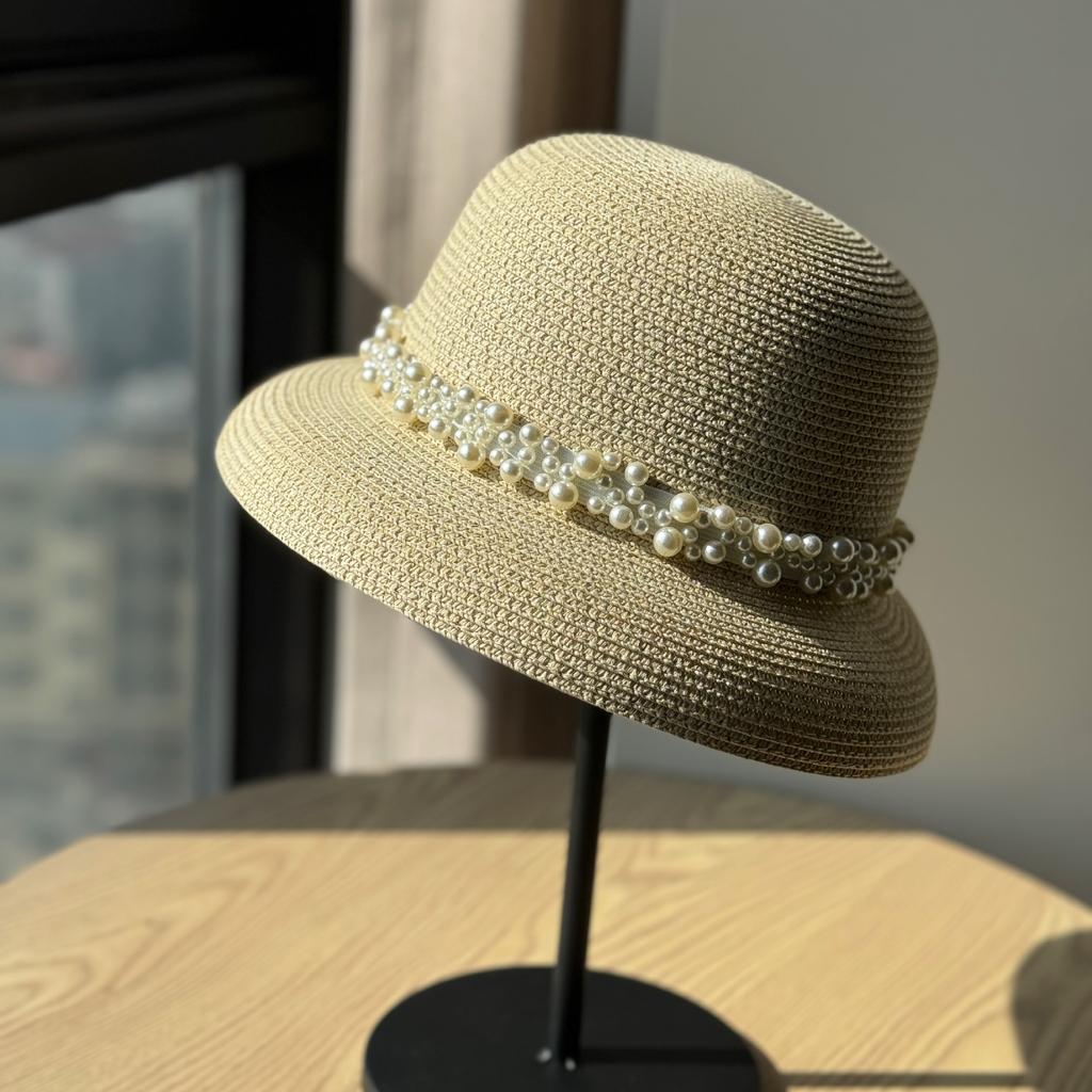 New Summer Travel Female Pearl Straw Hat Beach Sun Casual Sun Hat Summer