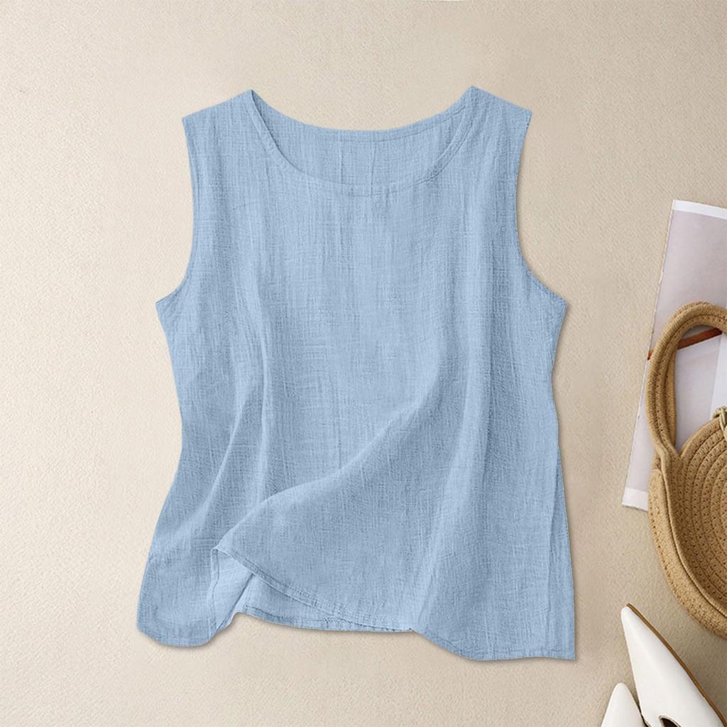 Women’s Textured Cotton Tank Top Crew Neck Sleeveless Relaxed Fit Casual Shirt Lightweight Summer Blouse for Daily Wear Work Travel Layering
