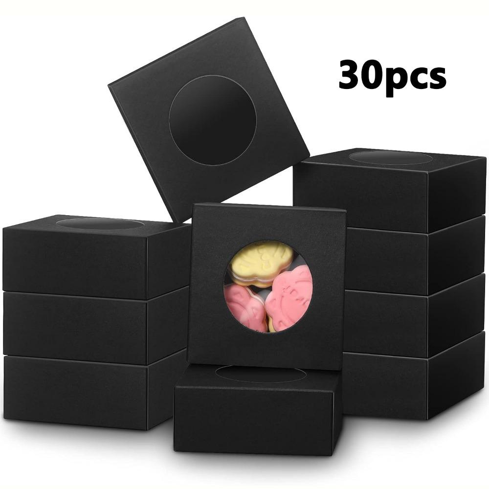 

30 шт. Черная крафт-бумажная коробка с прозрачным окном, самодельные коробки, подарочные упаковочные коробки для выпечки, печенья, тортов, конфет, подарочные коробки на день рождения 30pcs 8*8*3CM
