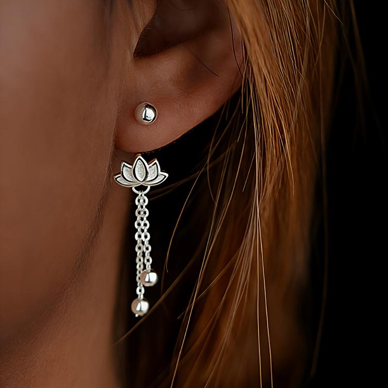 1Pair Lotus Tassel Earrings Femininity Screw Flower Earrings Elegant and Elegant Daily Style Women's Jewelry