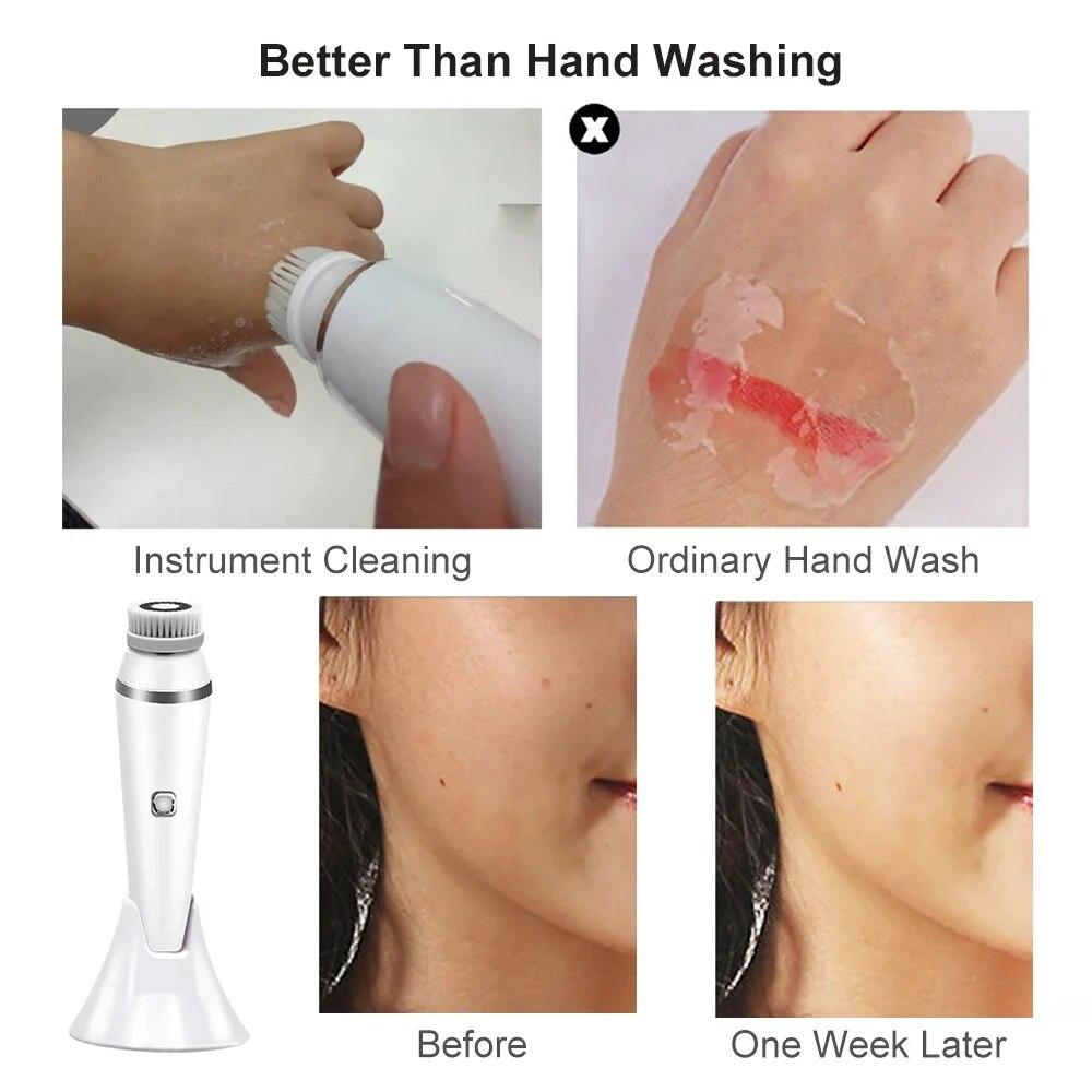 Ultraschall-Gesichtsreinigungsbürsten-Set, elektrisch, zur Hautreinigung und zum Peeling, mit 4 verschiedenen Reinigungs-Mitessern, Gesichtsmassagegerät
