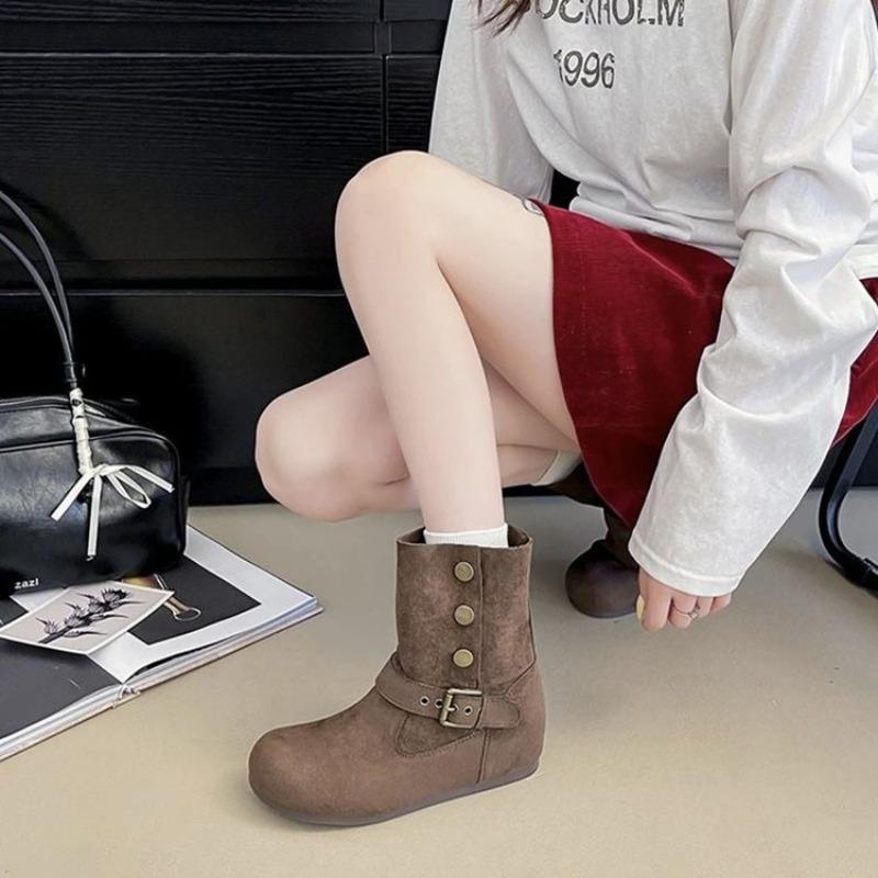 Vintage Boken Medium Single Boots Women's Autumn New Pile Platform Martin Boots Western Cowboy Boots