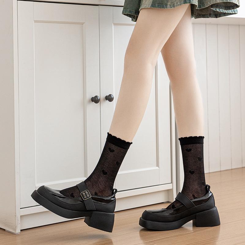 5 Pairs of Female Spring and Summer Thin Style Bow Lace Mesh All Match In The Tube Cotton Socks