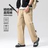 100% cotton workwear outdoor multi bag elastic waist drawstring pure cotton straight leg pants men's casual pants
