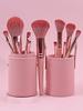 12Pcs Pink Makeup Brush Set with Multifunctional Storage Tube - Soft Bristle Powder Blush Eyeshadow Brushes for Beginners