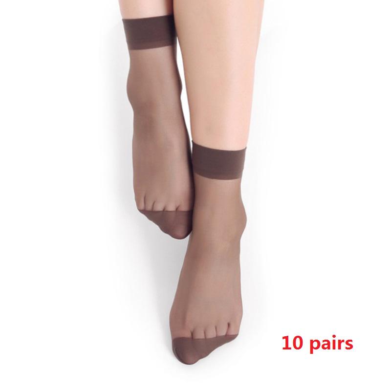 10 paia di calzini sexy elastici setosi trasparenti sottili calze corte calzini casual da donna tinta unita