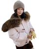 Winter Waschbärfellkragen Daunen Baumwolljacke für Damen Winter verdickt warm Hornknebel Kapuzen Baumwolljacke Tide