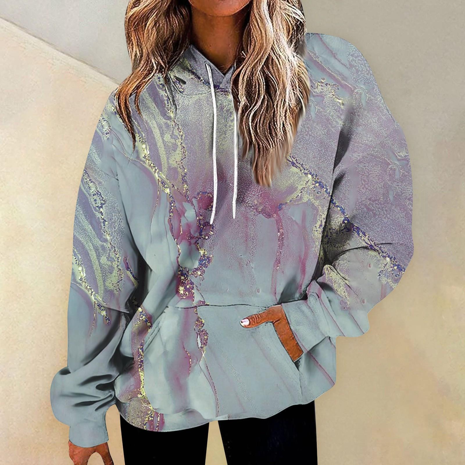 

Женская мода Повседневные Универсальные Повседневные толстовки с круглым вырезом Графика Повседневные с длинным рукавом Градиент Лоскутная верхняя одежда с принтом Толстовки M фиолетовый