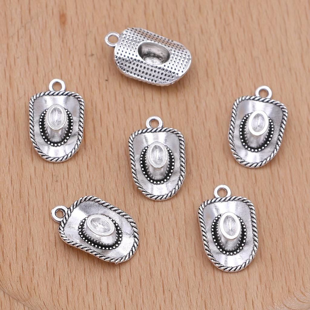 10Pcs Antique Silver Plated Cowboy Hat Charm Pendant For Jewelry Making Bracelet Necklace Accessories Diy Craft