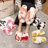Foreign trade cow pattern cross-haired slippers women's autumn and winter new flat-bottomed home plush cotton slippers women
