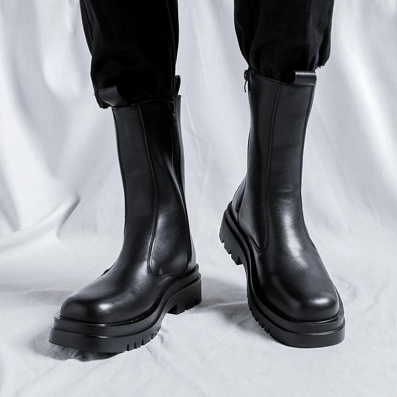 Men's Casual Party Nightclub High Chelsea Boots Slip-on Platform Shoes Cowboy Original Leather Boot Long Motorcycle Botas Hombre