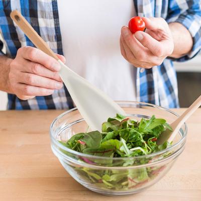 Cucchiaio da Cucina in Silicone per Pentole Antiaderenti Senza BPA Manico in Legno Resistente al Calore Mescola Paletta per Miscelare Raccogliere e Raschiare