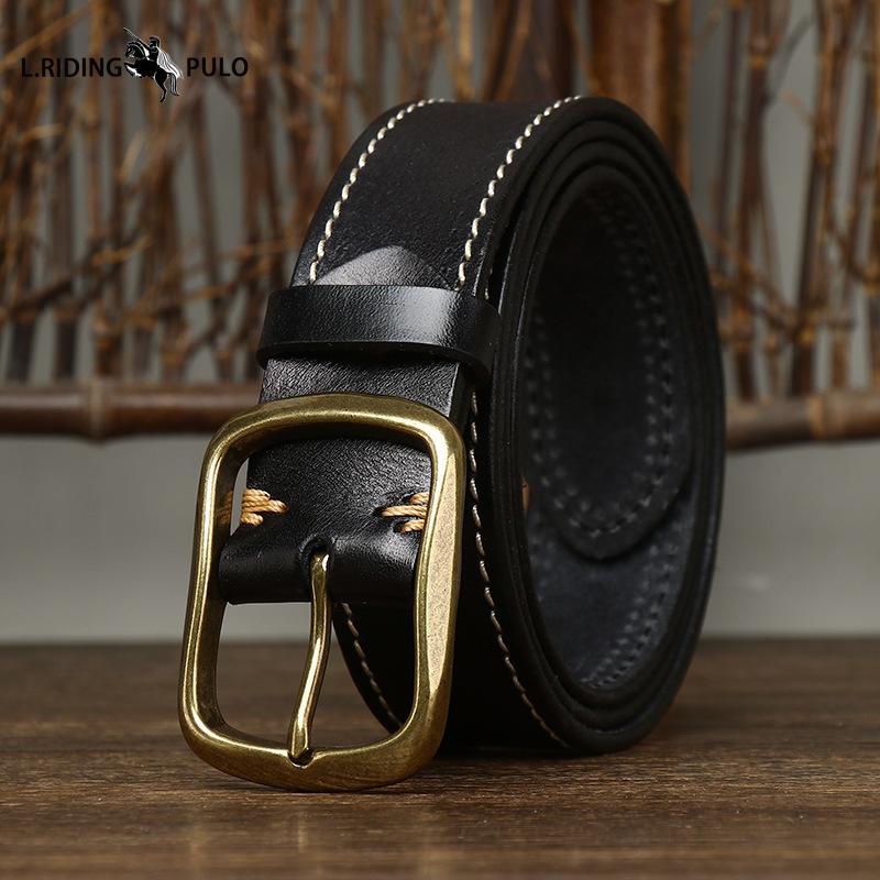 Fashionable Retro Leather Belt for Men Genuine Leather Pure Cowhide Copper Buckle Casual Jeans Belt