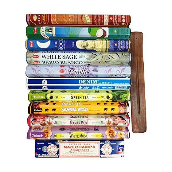 HEM 11 types of Indian incense with wooden incense holder
