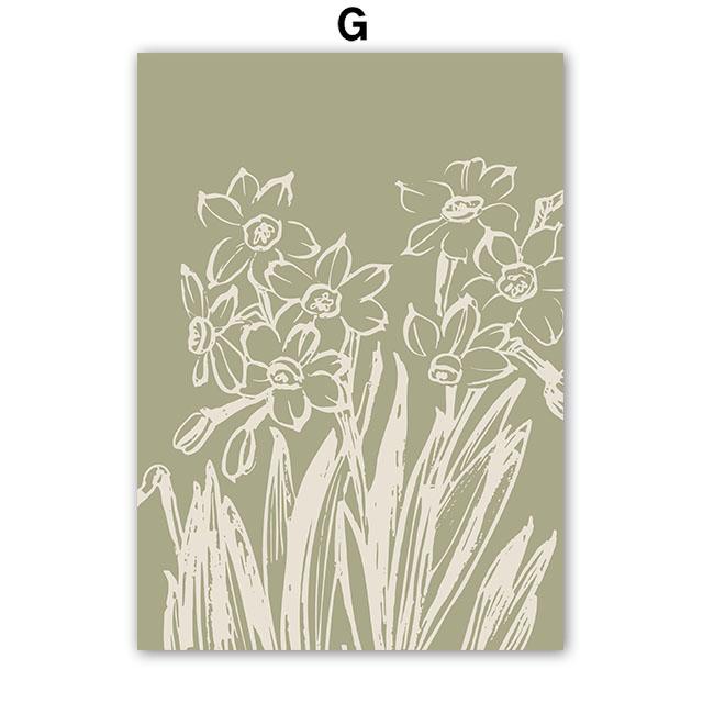 Retro Flowers Vase Leaves Gallery Anemone Wall Art Poster And Prints Plant Canvas Painting Wall Pictures For Living Room Decor