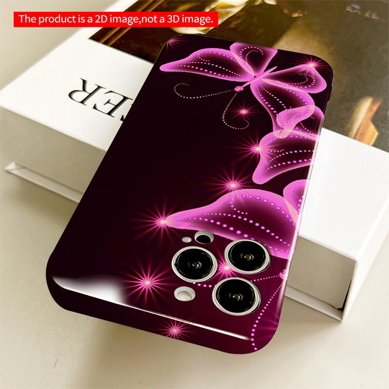 2DFlat Glowing Pink Butterflies with Sparkle Stars Design All inclusive film hard iPhone case, compatible with iPhone 18 Pro Max 17 16 15 14 13 12 11