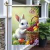 Easter Bunny Garden Ag 12x18 Inch Double Sided Outdoor Yard Banner Cute White Rabbit with Basket of Fruits and Owers for