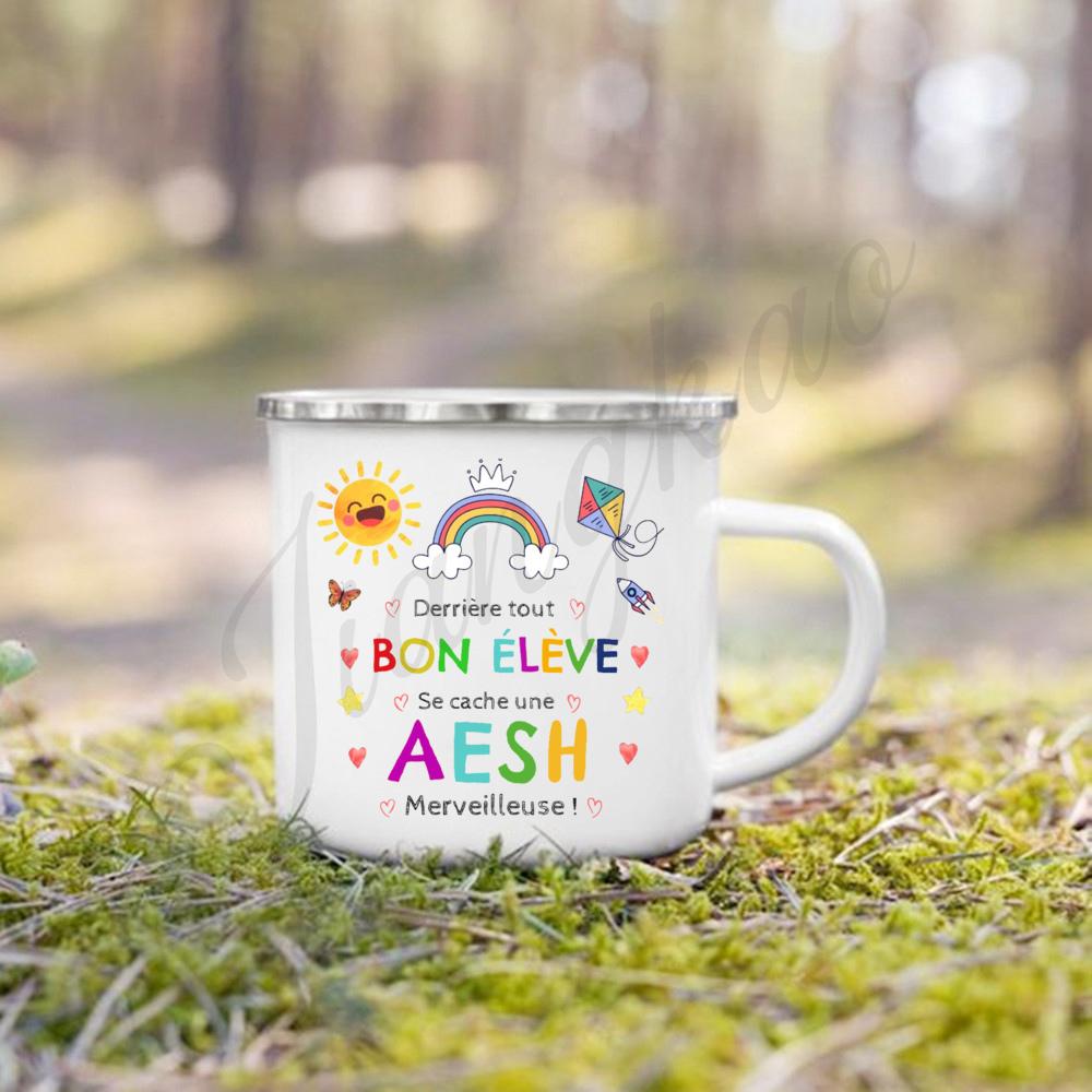 Merci Aesh French Printed Mug Creative Coffee Cups Drinks Enamel Cup Outdoor Camping Handle Drinkware Thanks Gifts for Teacher