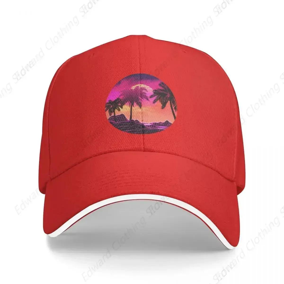 Розовый пейзаж в стиле vaporwave с камнями и пальмами Бейсболка Спортивная кепка Для альпинизма Мужская Женская Adjustable
