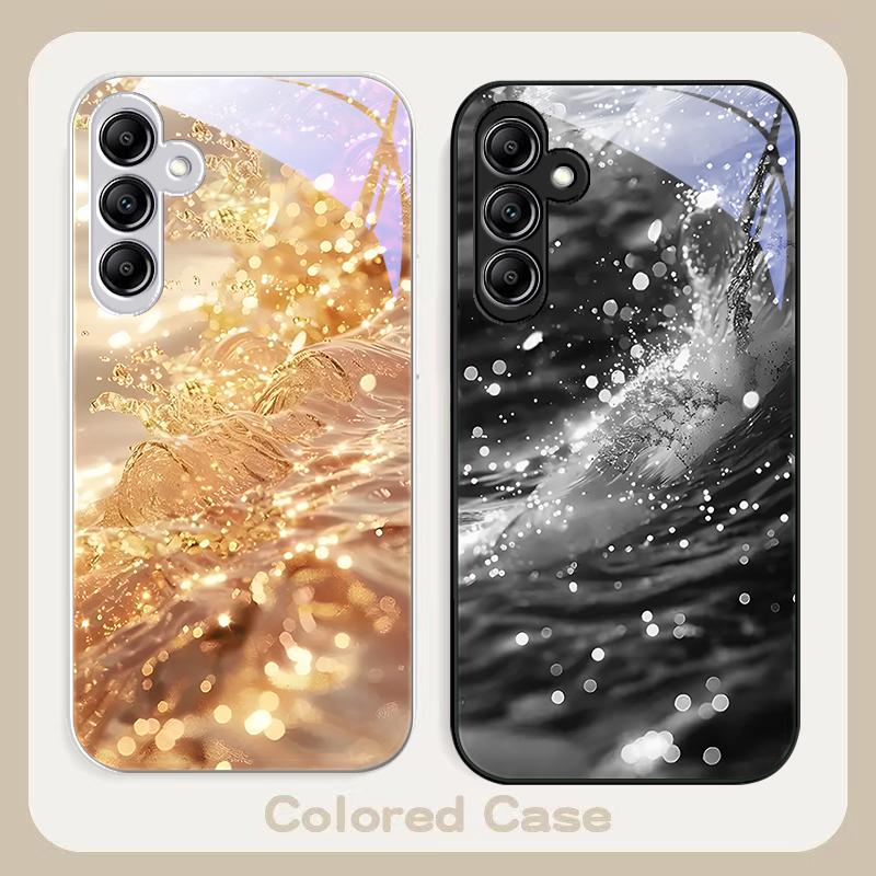 Flowing Gold Black For Samsung Galaxy A01 A02 A03 Core A04 A14 4G A13 54 34 31 20 25 23 22 5G S21 Ultra S20 Glass Phone Case