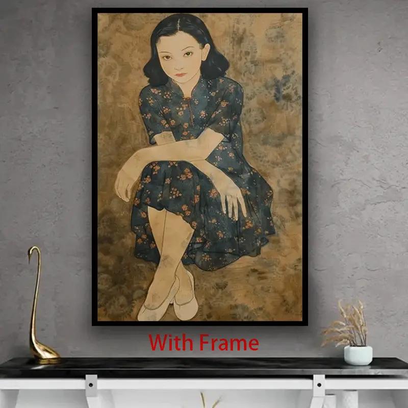 1pc Vintage Abstract Female Portrait Oil Painting Print Modern Art Home Living Room Bedroom Bathroom Canvas Wall Art Decor