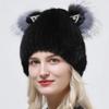 Winter Hats For Women Girls Real Mink Fur Hat Cat Ear Children Winter Hat Hot Fluffy Fox Fur Diamond Ears Knitted Mink Hats